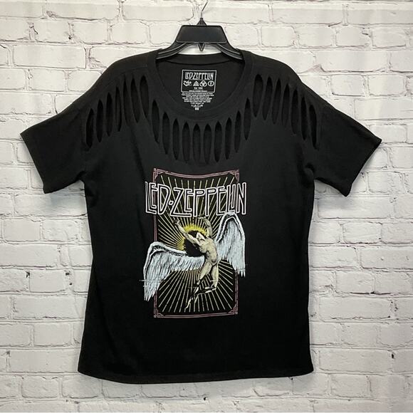 Led Zeppelin Band T-Shirt Women's Size 00 Black Distressed Icarus Angel Festival - Picture 1 of 6